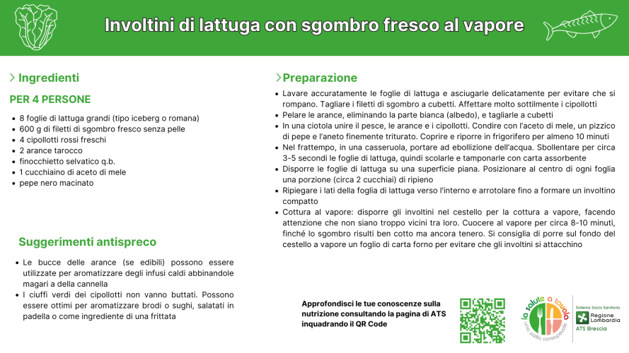 Involtini di lattuga con sgombro fresco al vapore
